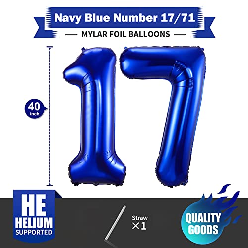 BBPOOL Navy Blue 17 Balloon Numbers40 Inch Dark Blue 17 or 71 Birthday Balloons Large Foil Mylar Balloons Number 17 for Birthday Party Anniversary Decorations - Image 5