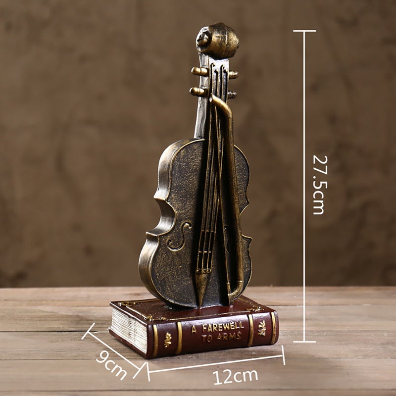 🎸 تحفة مكتبية لآلة ال من الراتنج بتصميم كلاسيكي زخرفة منزلية سطح المكتب أحمر مع كتاب - Image 3