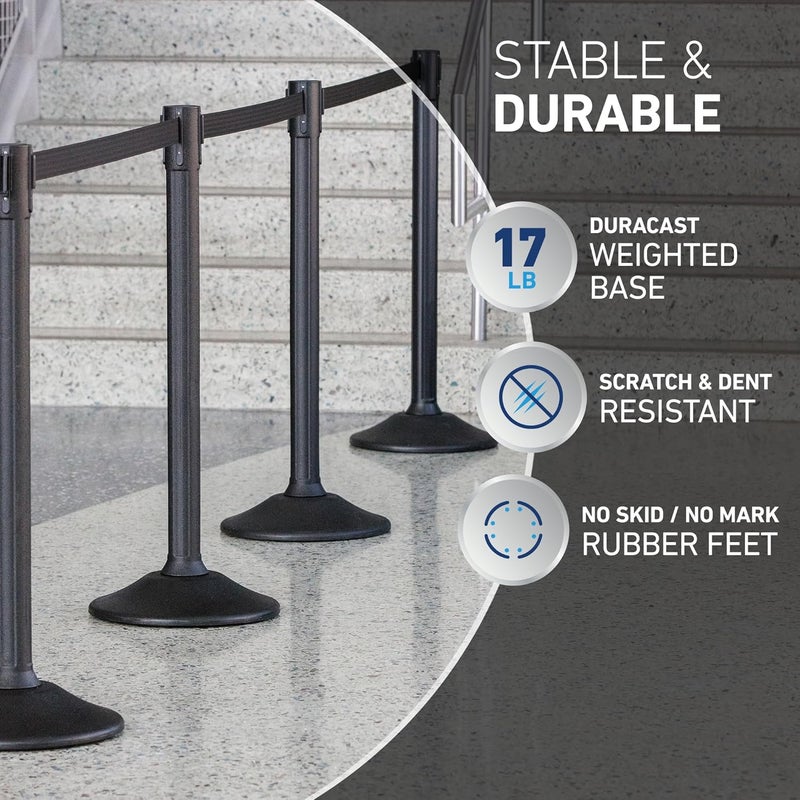 US Weight Sentry Stanchion with Retractable Belt, Easy Connect Assembly, Black, 6.5' Caution Belt (2 Pack) - Image 5