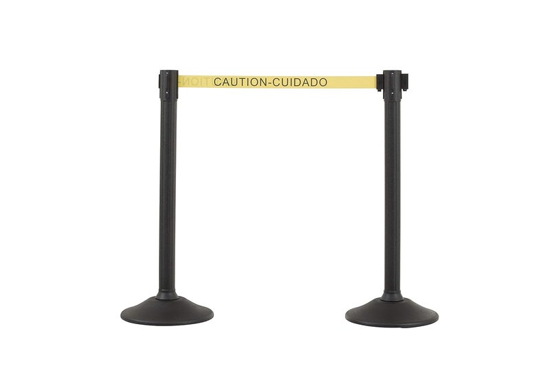 US Weight Sentry Stanchion with Retractable Belt, Easy Connect Assembly, Black, 6.5' Caution Belt (2 Pack) - Image 1