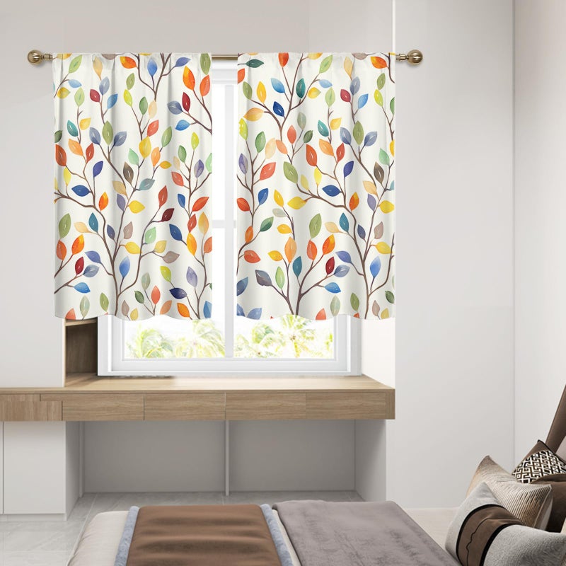 Mightree Floral Rustic Kitchen Curtains - Farmhouse Botanical Tier Drapes Kitchen Window Curtains 39 Inch x 27.5 Inch, Colorful Leaves Rod Pocket, 2 Panels Set (Cafe/Country Decor) - Image 5