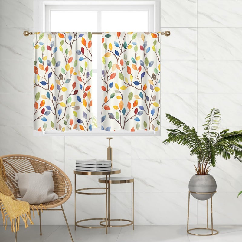 Mightree Floral Rustic Kitchen Curtains - Farmhouse Botanical Tier Drapes Kitchen Window Curtains 39 Inch x 27.5 Inch, Colorful Leaves Rod Pocket, 2 Panels Set (Cafe/Country Decor) - Image 3