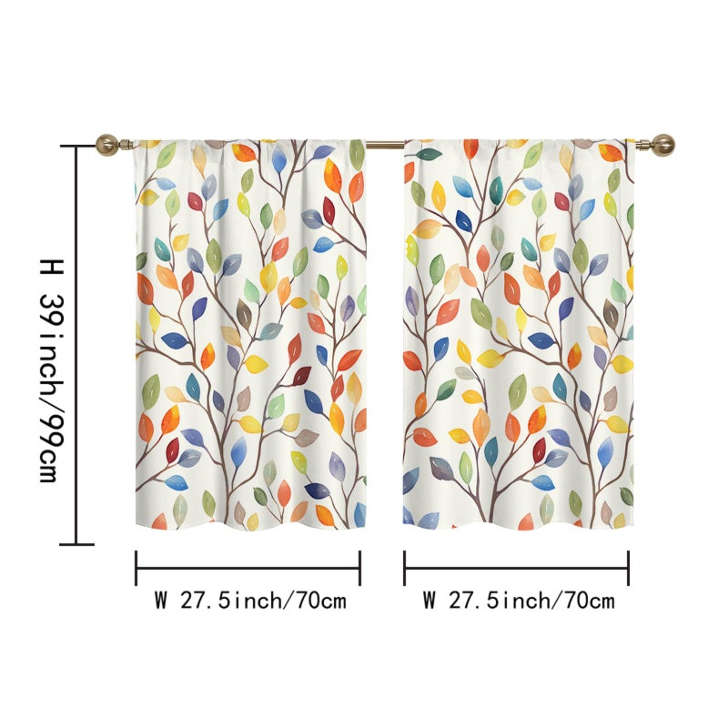 Mightree Floral Rustic Kitchen Curtains - Farmhouse Botanical Tier Drapes Kitchen Window Curtains 39 Inch x 27.5 Inch, Colorful Leaves Rod Pocket, 2 Panels Set (Cafe/Country Decor) - Image 2