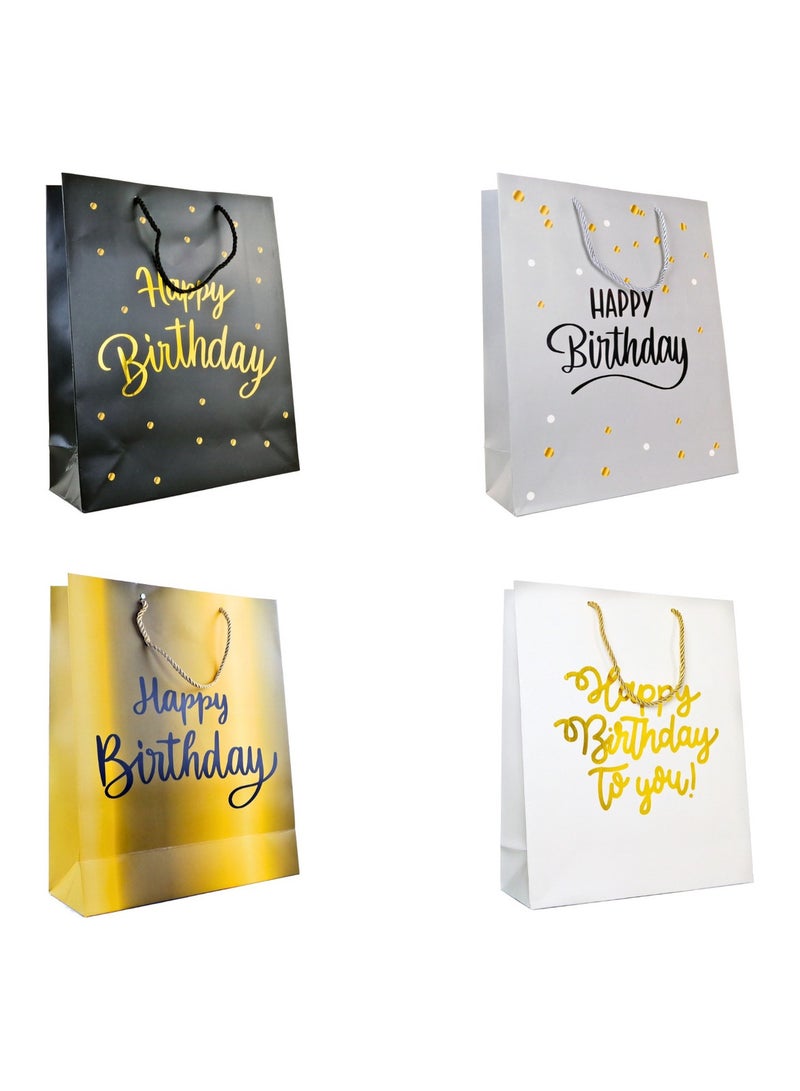 حقيبة هدايا ورقية فاخرة أنيقة للاحتفال بعيد ميلاد سعيد، حقيبة هدايا ورقية باللون الذهبي للرجال والنساء أنيقة بمقابض | مقاس كبير 26 × 32 × 10 - Image 4