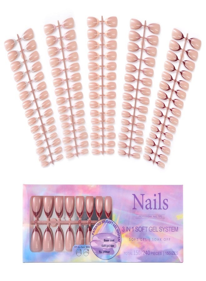 Rolabling 150Pcs Gel Press On Nails 8 Trendy Designs in 5 Colors 15 Sizes False Nails Kit Salon Quality Acrylic Nail Tips French & Solid Color Fake Nails Extensions (04, 5 Colors) - Image 1