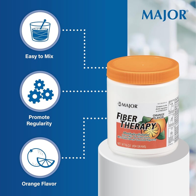 MAJOR Fiber Therapy Methylcellulose Powder  Easy to Mix  No Gritty Texture  Soluble Fiber  Helps Control Regularity  Orange Flavor  16 Oz 1 Pack - Image 3