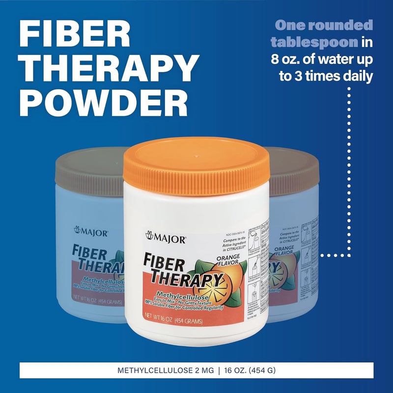 MAJOR Fiber Therapy Methylcellulose Powder  Easy to Mix  No Gritty Texture  Soluble Fiber  Helps Control Regularity  Orange Flavor  16 Oz 1 Pack - Image 2