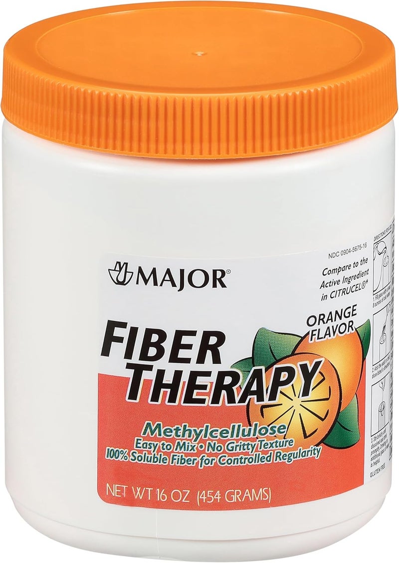 MAJOR Fiber Therapy Methylcellulose Powder  Easy to Mix  No Gritty Texture  Soluble Fiber  Helps Control Regularity  Orange Flavor  16 Oz 1 Pack - Image 1