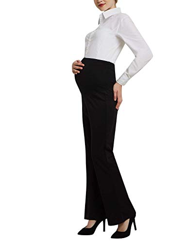 Bhome Women's Maternity Dress Pants for Work Flare Leg Stretchy Office Work Pants Trousers Black S - Image 1