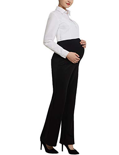 Bhome Women's Maternity Dress Pants for Work Flare Leg Stretchy Office Work Pants Trousers Black S - Image 2