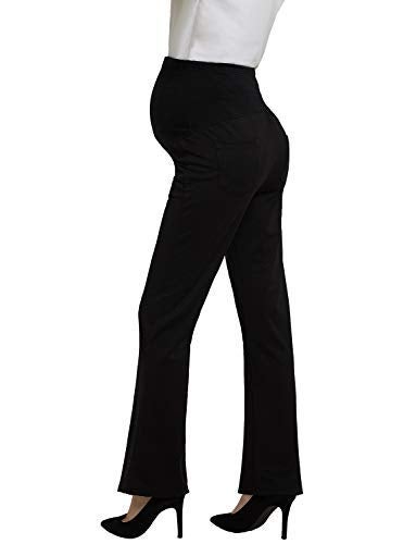 Bhome Women's Maternity Dress Pants for Work Flare Leg Stretchy Office Work Pants Trousers Black S - Image 3