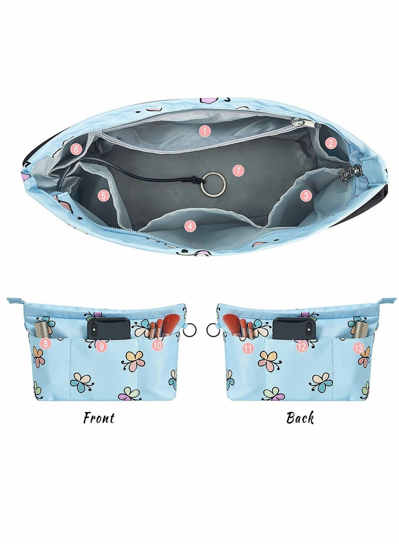 SYOSI Organizer Bag, Premium Nylon Purse Organizer, Tote, Handbag Insert Organizers Bag in Bag Zipper, 13 Pockets, Blue Butterfly (Small)  - Image 4