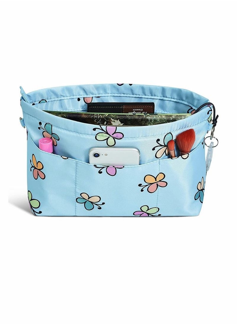 SYOSI Organizer Bag, Premium Nylon Purse Organizer, Tote, Handbag Insert Organizers Bag in Bag Zipper, 13 Pockets, Blue Butterfly (Small)  - Image 1