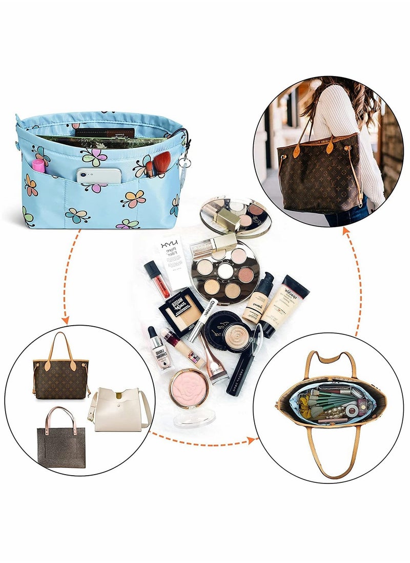 SYOSI Organizer Bag, Premium Nylon Purse Organizer, Tote, Handbag Insert Organizers Bag in Bag Zipper, 13 Pockets, Blue Butterfly (Small)  - Image 3