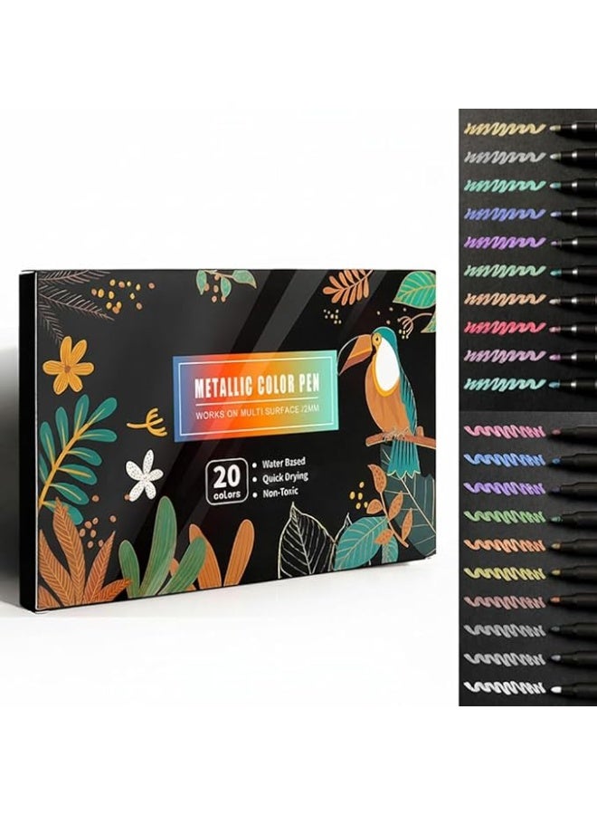 KASTWAVE Metallic Marker Pens Set, 20 Metallic Art Pens, Silver Scrapbook Markers for Black Paper, Gift Card Making, Photo Albums & Wedding Cards - Image 1