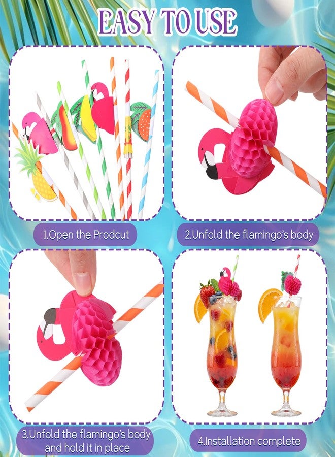 Eaasty 500 Pcs Flamingo Fruit Paper Drinking Straws Bulk Disposable Paper Drinking Cocktail Straws Honeycomb Party Decorations for Hawaiian Luau Pool Party Birthday Wedding, Assorted Colors - Image 4