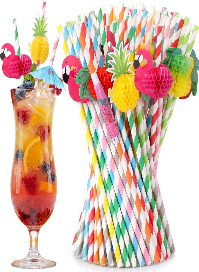 Eaasty 500 Pcs Flamingo Fruit Paper Drinking Straws Bulk Disposable Paper Drinking Cocktail Straws Honeycomb Party Decorations for Hawaiian Luau Pool Party Birthday Wedding, Assorted Colors - Image 1