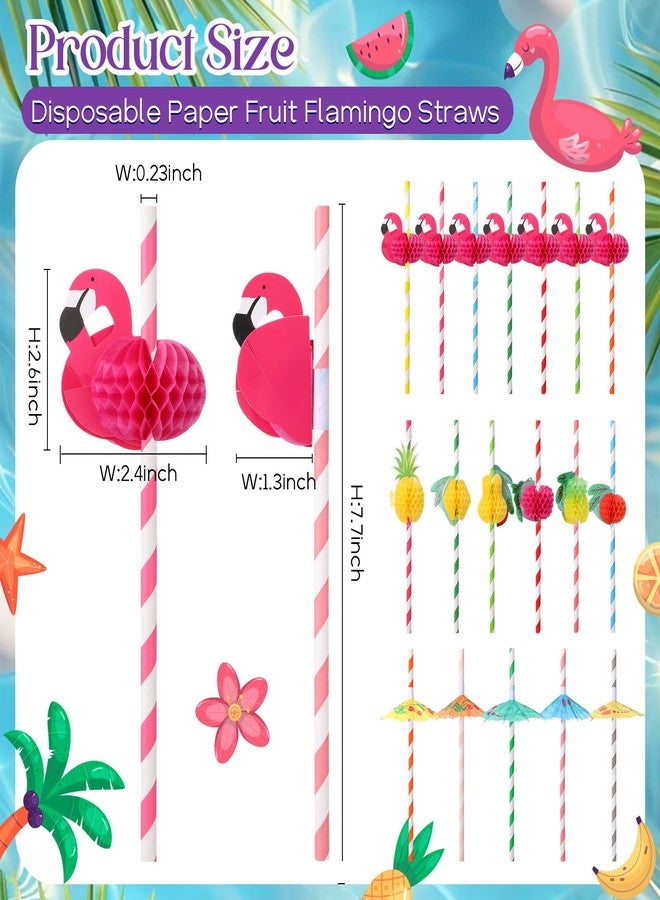 Eaasty 500 Pcs Flamingo Fruit Paper Drinking Straws Bulk Disposable Paper Drinking Cocktail Straws Honeycomb Party Decorations for Hawaiian Luau Pool Party Birthday Wedding, Assorted Colors - Image 2