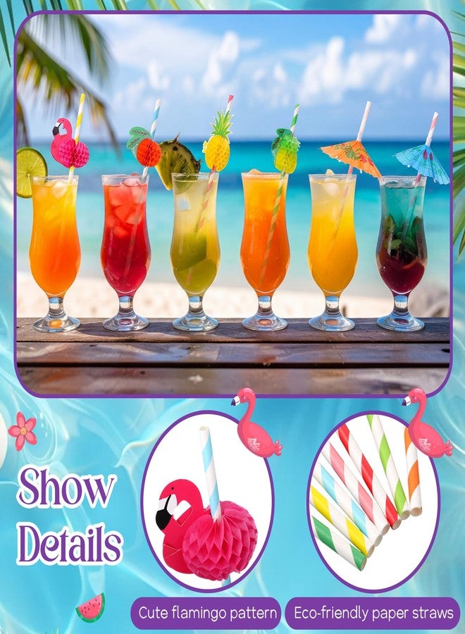 Eaasty 500 Pcs Flamingo Fruit Paper Drinking Straws Bulk Disposable Paper Drinking Cocktail Straws Honeycomb Party Decorations for Hawaiian Luau Pool Party Birthday Wedding, Assorted Colors - Image 3