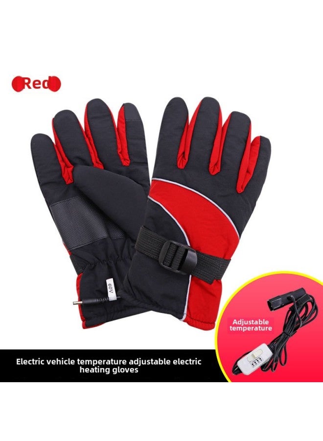 Electric Car Electric Heating Gloves Motorcycle Battery Car Tricycle Winter Riding Usb Heating Winter Electric Hand Warmer-Color:36v-96v Universal Temperature Adjustment Red And Black + Pu Leather Fabric-Applicable Models:One Size Fits All  - Image 1