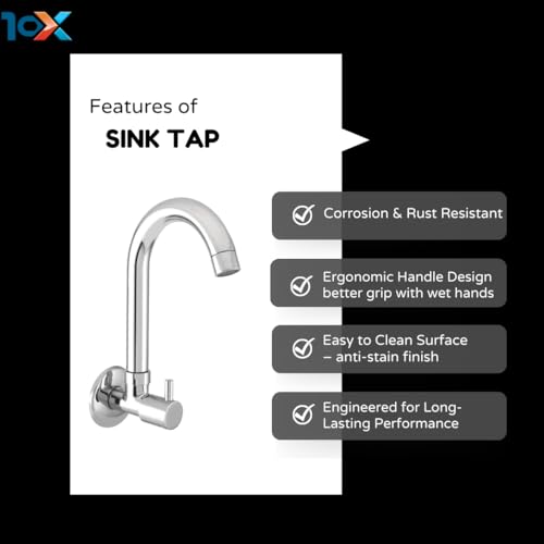 10X Brass Kitchen Sink Tap St-89441 Wall Mount Chrome Plate - Image 3