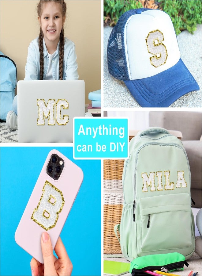 أستارون مجموعة أستارون من 52 قطعة من ملصقات حروف الشنيل ذاتية اللصق، رقع مطرزة من قماش الأبجدية للملابس والحقائب والقبعات وحافظات الهواتف وإكسسوارات الأعمال اليدوية (أبيض) - Image 4