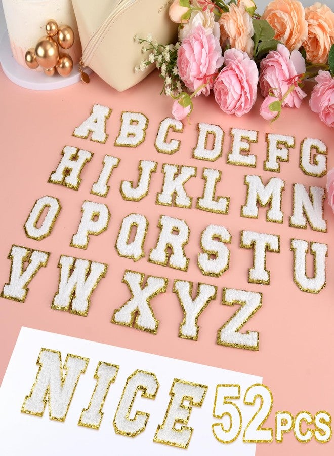 أستارون مجموعة أستارون من 52 قطعة من ملصقات حروف الشنيل ذاتية اللصق، رقع مطرزة من قماش الأبجدية للملابس والحقائب والقبعات وحافظات الهواتف وإكسسوارات الأعمال اليدوية (أبيض) - Image 3