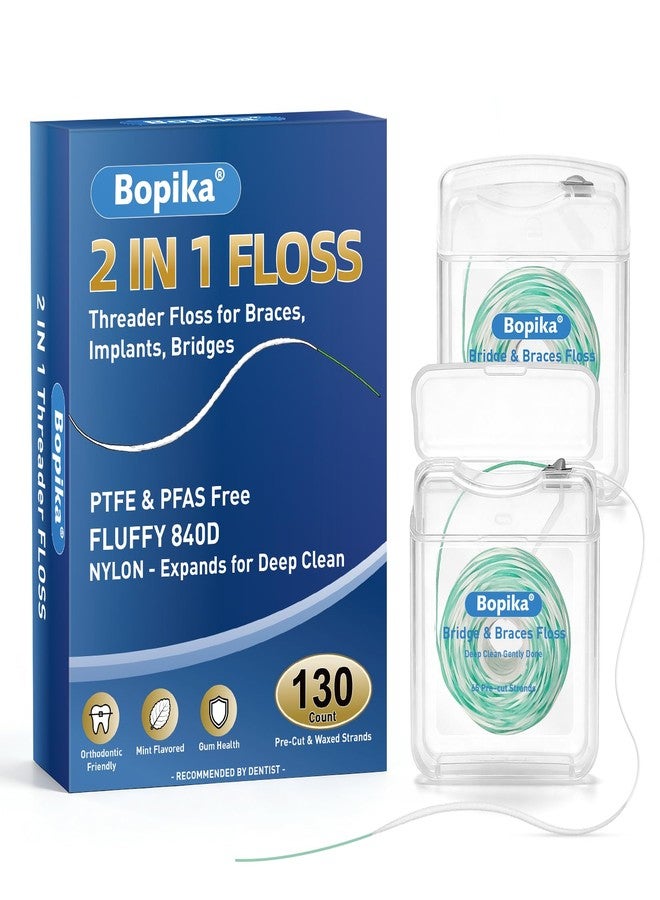 Bopika 2-in-1 Spongy Floss Roll for Braces, Bridges and Wide Gaps, Expanding Fluffy Dental Floss with Built-in Threader, Light Mint, 130 Sections (2 Packs of 65 - Image 1