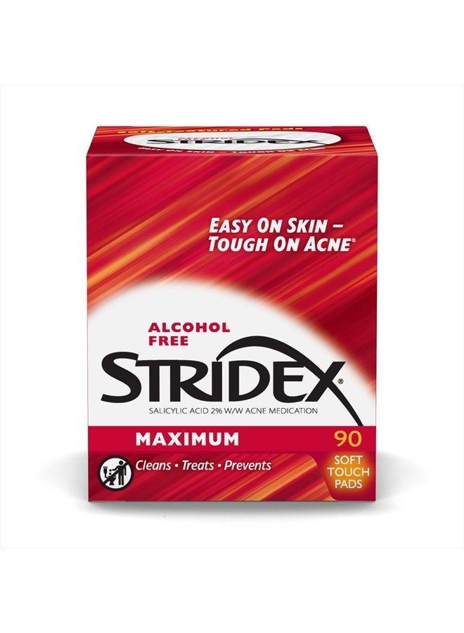 Stridex Medicated Acne Pads, Maximum, 90 Count, Pack of 3 – Facial Cleansing Wipes, Alcohol-Free Face Pads, Acne Treatment for Face, For Moderate Acne, Smooth Application  - Image 1