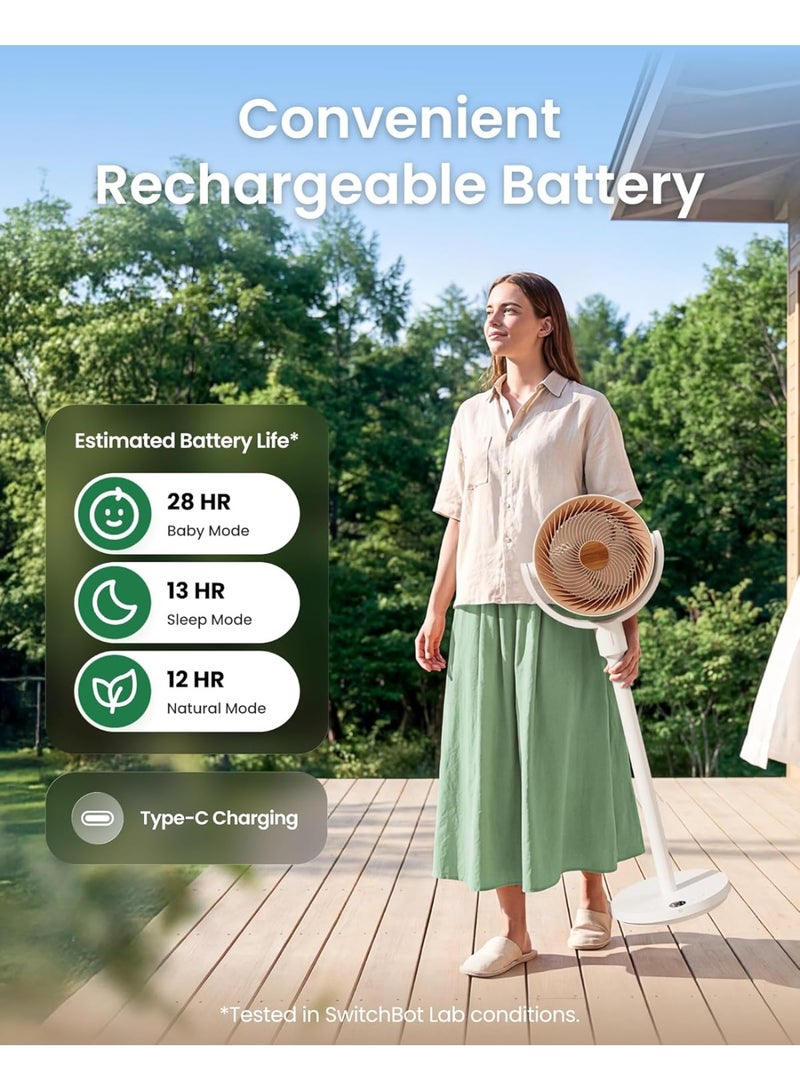 SwitchBot Smart Pedestal Fan Rechargeable Standing Fan with App & Remote Control, Cordless & Corded Oscillating Floor/Desktop Fan, Adjustable Height, Ultra Quiet 22dB, Matter Compatible, Works with Google Home & Apple HomeKit, Bedroom & Home Fan - Image 3