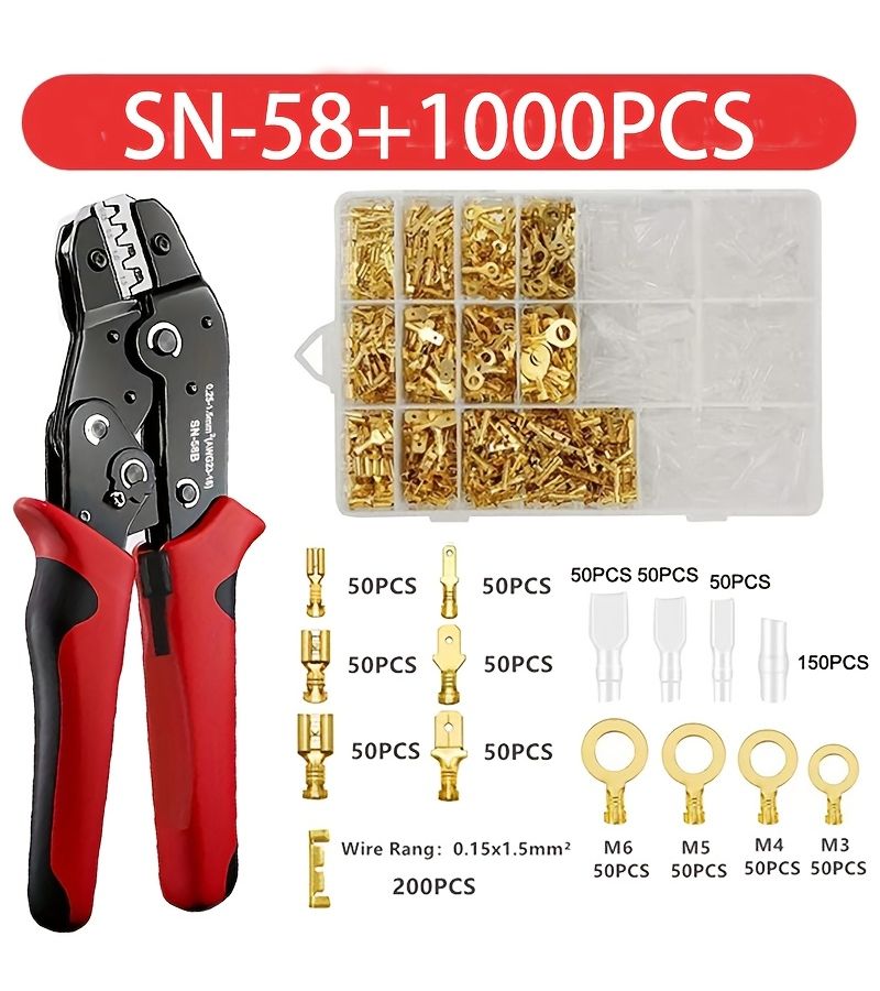 طقم أطراف توصيل معزولة سوداء من نوع "سبيد" (Spade) للثني، موديل SN 58B، 1000 قطعة من موصلات الأسلاك - Image 3