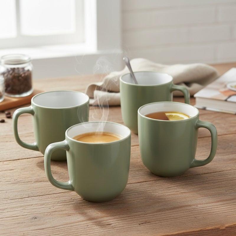 Cuisine Art Stoneware IVY 4PCS Mug Set | 420 ML Olive Green Coffee Mug Set | Durable Coffee Cup Set for Home & Office | Cups for Cappuccino, Latte, Tea & Cocoa Restaurant Coffee Mugs - Image 2