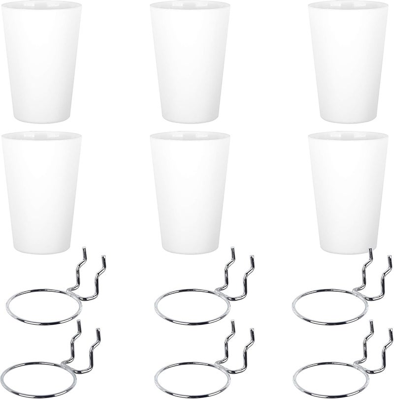 Kuhome 6 Sets Pegboard Hooks with Pegboard Cups, Ring Style Pegboard Bins with Rings, Pegboard Cup Holder Accessories for Organizing Storage (White) - Image 3