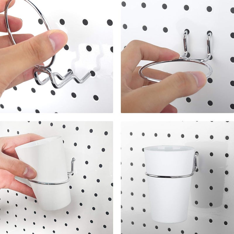 Kuhome 6 Sets Pegboard Hooks with Pegboard Cups, Ring Style Pegboard Bins with Rings, Pegboard Cup Holder Accessories for Organizing Storage (White) - Image 4