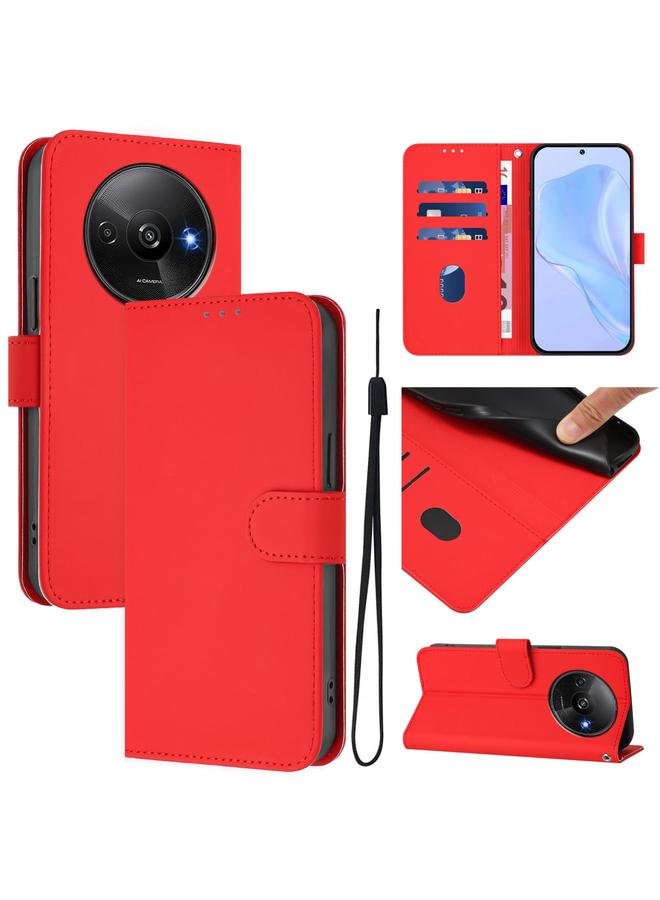 The Bros Case For Xiaomi Poco C61 4G Global Skin Feel Solid Color Leather Phone Case with Lanyard