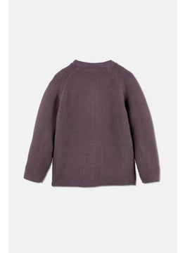 Tchibo Toddlers Girl Crew Neck Textured Cardigan, Purple  - Image 2