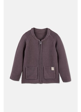 Tchibo Toddlers Girl Crew Neck Textured Cardigan, Purple  - Image 3