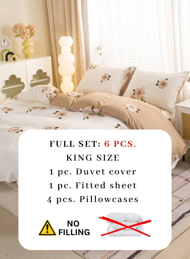 LUNA Home King 6-piece beige duvet cover set featuring a beautiful rose design and reversible style.  - Image 3