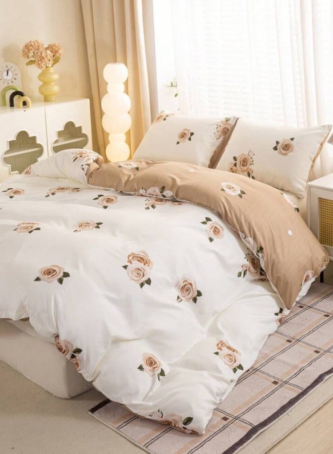 LUNA Home King 6-piece beige duvet cover set featuring a beautiful rose design and reversible style.  - Image 2
