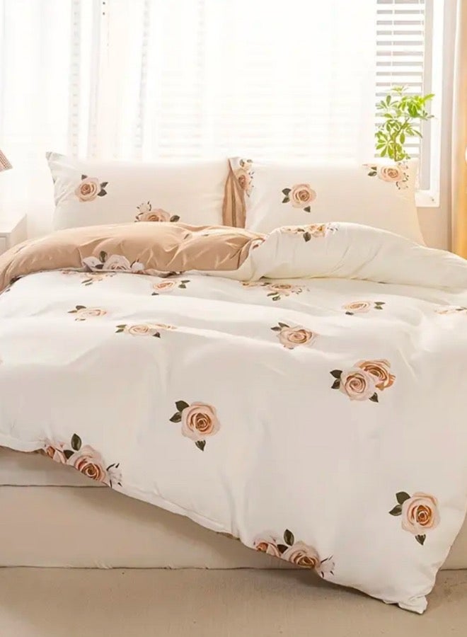 LUNA Home King 6-piece beige duvet cover set featuring a beautiful rose design and reversible style.  - Image 4