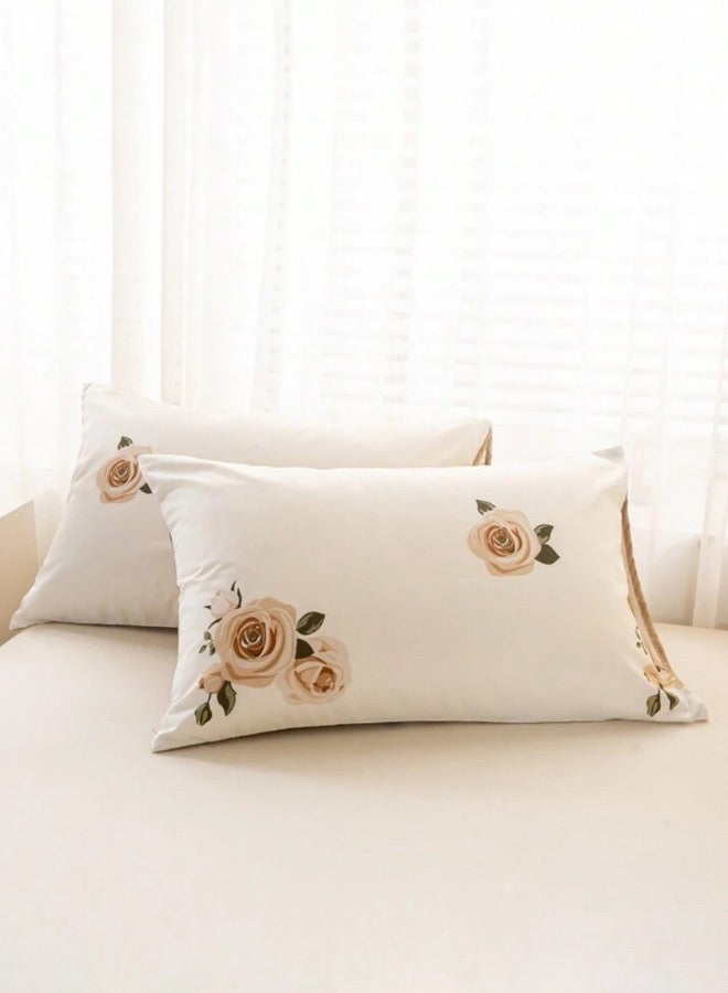 LUNA Home King 6-piece beige duvet cover set featuring a beautiful rose design and reversible style.  - Image 5