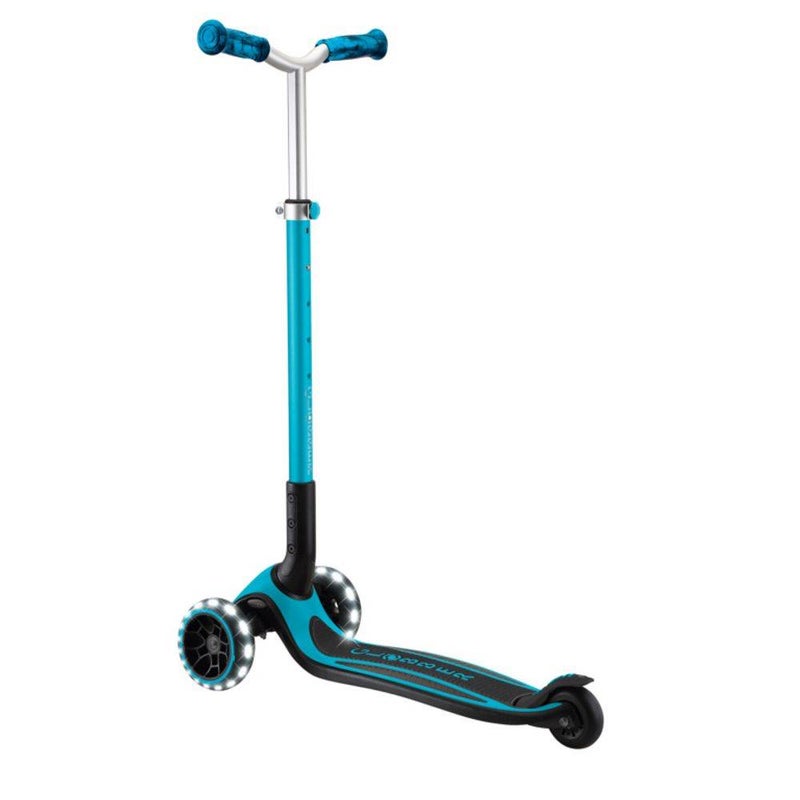 Globber Ace Lights Foldable 3-Wheel Kick Scooter (Aqua)