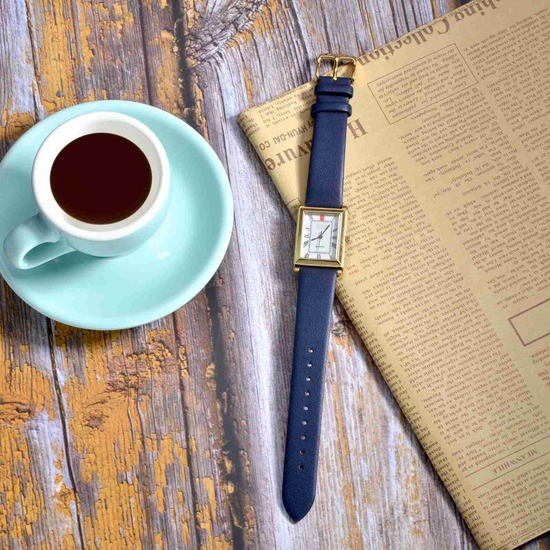 WOCCI 20mm Lug Width, Elegant Watch Band, Genuine Leather Replacement Strap with Gold Buckle (Dark Blue) - Image 2