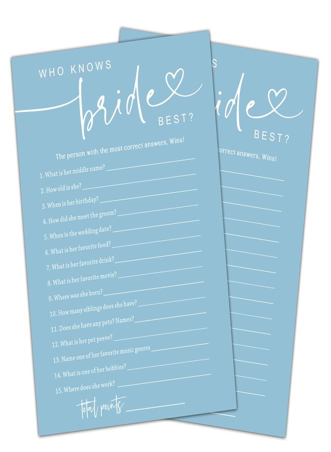 Cazhes Minimalist Bridal Shower Games, 30 Light Blue Who Knows The Bride Best, Wedding Bachelorette Engagement Party Decorations Supplies Favors - A05 - Image 1