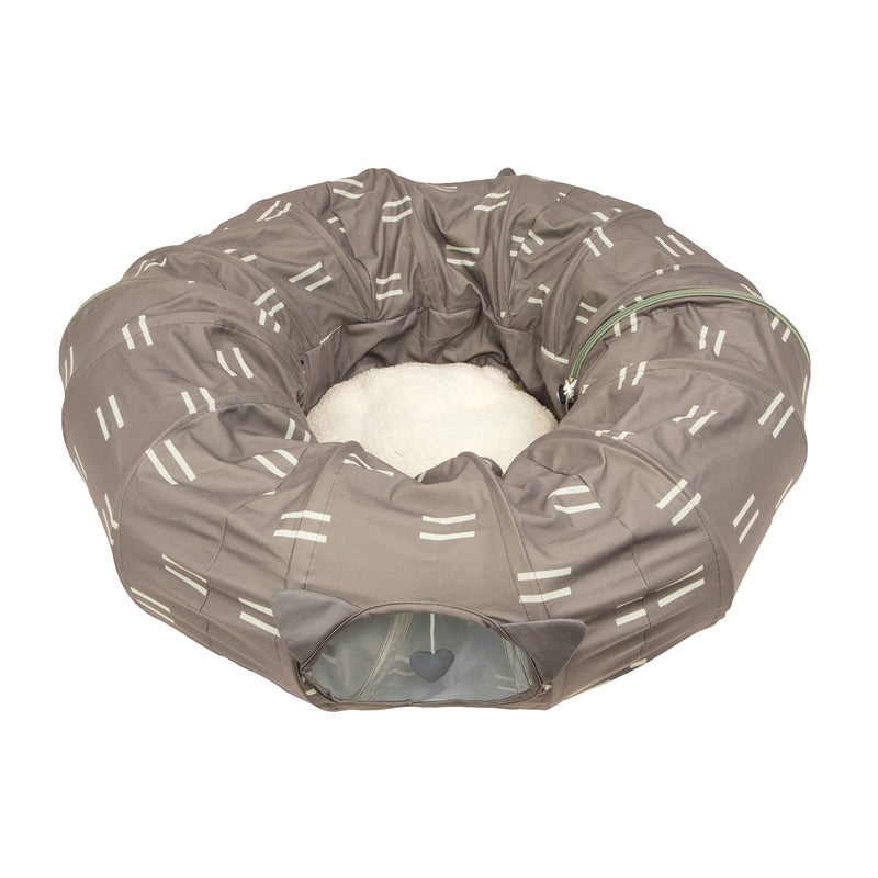 Kitty City Large Cat Tunnel Bed, 2-in-1 Zip-Together Cat Play Tunnel & Plush Nap Bed, Pop-Up Indoor Cat Toy with Hanging Toys, Collapsible Design - Brown - Image 4