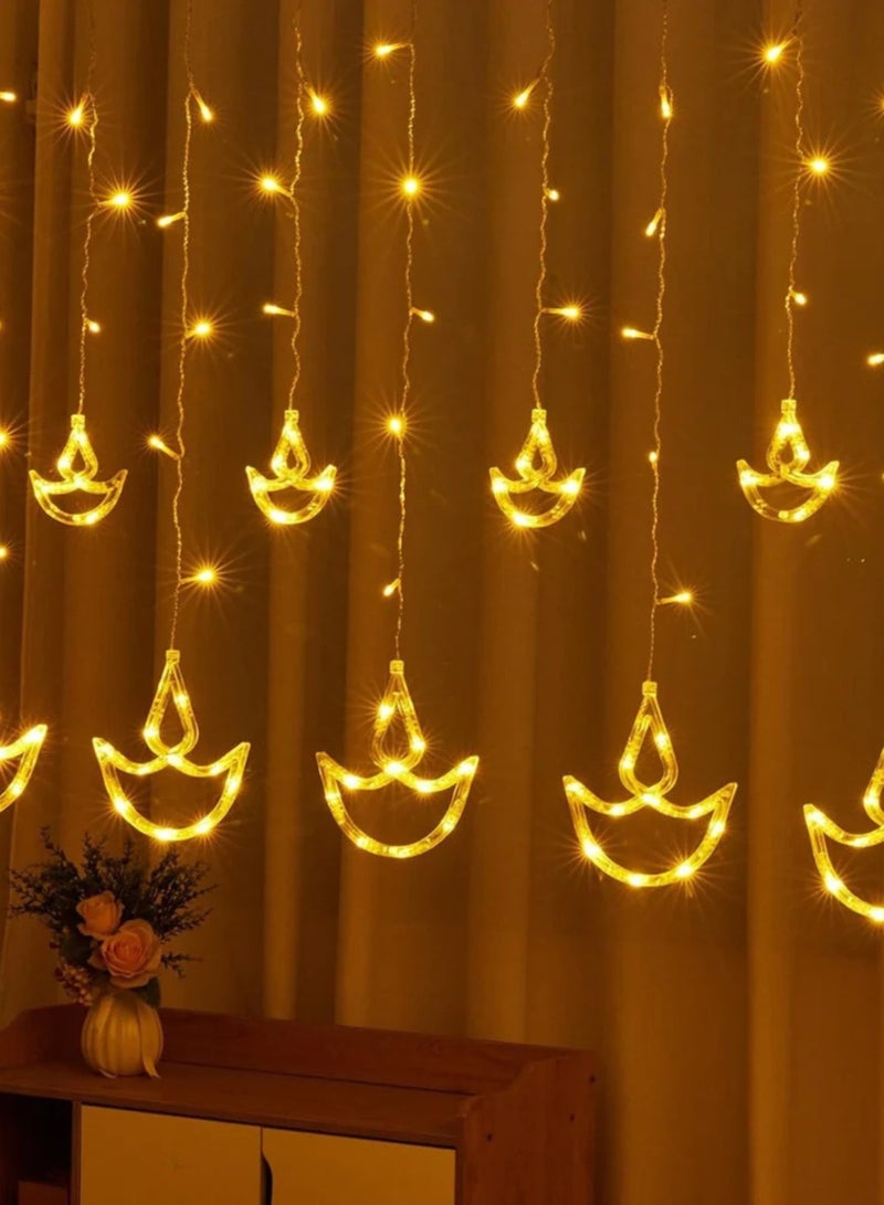 سلسلة أضواء LED على شكل ديا بيضاء دافئة من DPL مع زر تحكم في الصندوق و8 أوضاع | مجموعة من 10 مصابيح معلقة مزخرفة لديكور الديوالي والمهرجانات وحفلات الزفاف والحفلات والديكور المنزلي (DPL-848) - Image 2