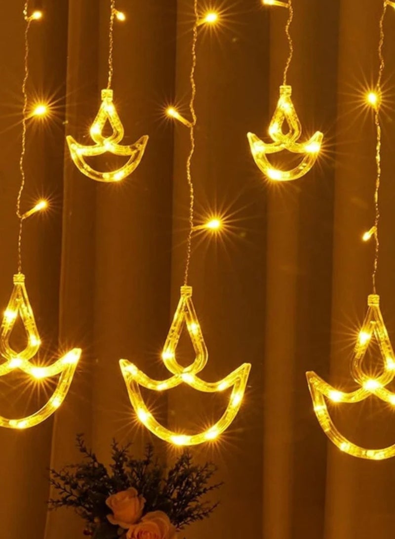 سلسلة أضواء LED على شكل ديا بيضاء دافئة من DPL مع زر تحكم في الصندوق و8 أوضاع | مجموعة من 10 مصابيح معلقة مزخرفة لديكور الديوالي والمهرجانات وحفلات الزفاف والحفلات والديكور المنزلي (DPL-848) - Image 3