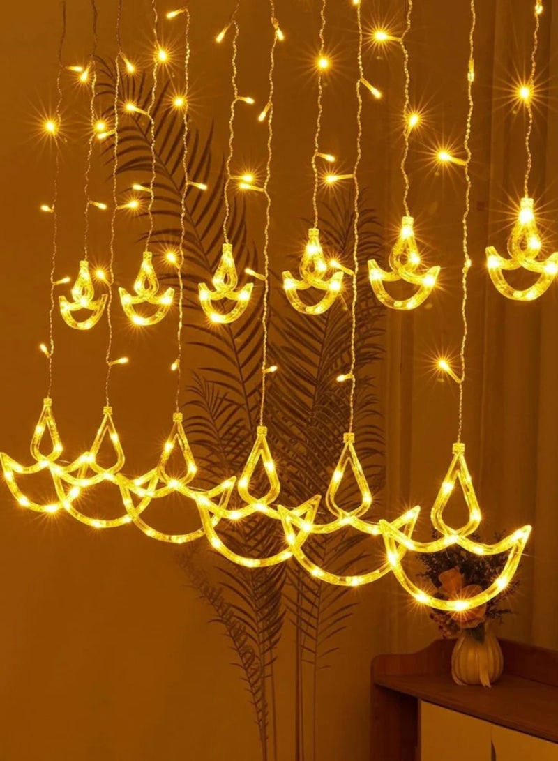 سلسلة أضواء LED على شكل ديا بيضاء دافئة من DPL مع زر تحكم في الصندوق و8 أوضاع | مجموعة من 10 مصابيح معلقة مزخرفة لديكور الديوالي والمهرجانات وحفلات الزفاف والحفلات والديكور المنزلي (DPL-848) - Image 1