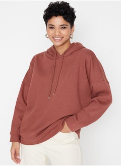 trendyol Brown Thick Fleece Interior Printed Back Oversized/Wide Knitted Sweatshirt TWOAW23SW00904  - Image 1