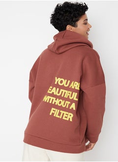 trendyol Brown Thick Fleece Interior Printed Back Oversized/Wide Knitted Sweatshirt TWOAW23SW00904  - Image 3